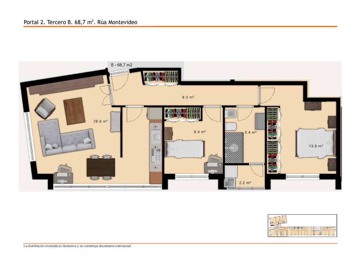 4971-D -  C/ María Balteira esquina Forno, 3 B. 68,7 m2.